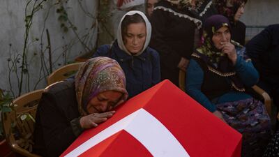 Women and female relatives mourn during the funeral of Ridvan Acet killed in an explosion in a coal mine in Amasra, Turkey. AFP