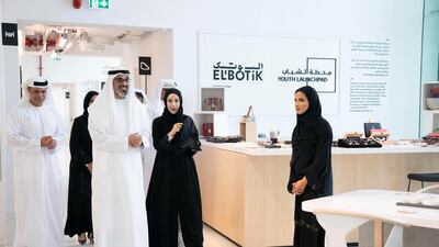 Sheikh Khalid bin Mohamed, Member of the Abu Dhabi Executive Council and Chairman of the Abu Dhabi Executive Office, visits the Abu Dhabi Youth Centre on Wednesday. He is accompanied by Shamma Al Mazrui, Minister of State for Youth Affairs. Wam