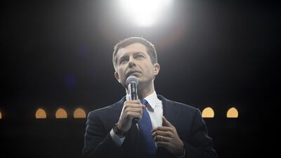 Pete Buttigieg, mayor of South Bend and 2020 presidential candidate, speaks during the Iowa Democratic Party Liberty & Justice Dinner in Des Moines, Iowa, U.S., . A New York Times/Siena College poll of Iowa Democrats released Friday showed the top four candidates — Warren, Sanders, Buttigieg and Biden — all bunched up in a five-point spread at the top of the field, within the poll's margin of error. Bloomberg