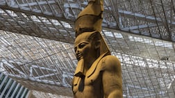 A statue of Ramses II in the entrance hall of the Grand Egyptian Museum, which was completed in 2023 and officially opened earlier this month. Bloomberg