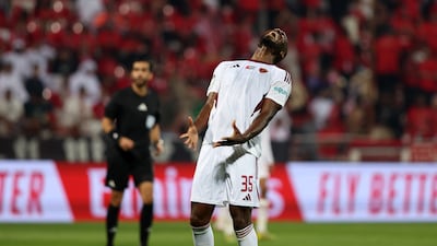 Al Wahda striker Christian Benteke shows his frustration.