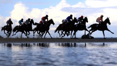 Runners and riders in action during the Gilna's Cottage Inn Handicap at Laytown Races in County Meath, Ireland. AP