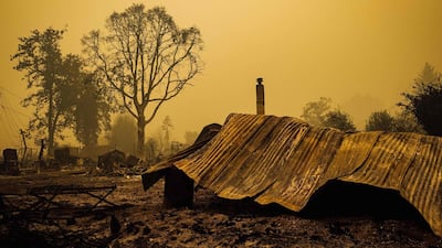 The charred remains of the Gates Elementary School, which was being used as a staging ground by firefighters, are seen after the passage of the Santiam Fire in Gates, Oregon. AFP