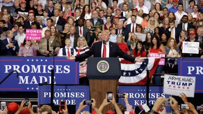 US President Donald Trump speaks at a rally in Nashville, Tennessee. Mark Humphrey / AP