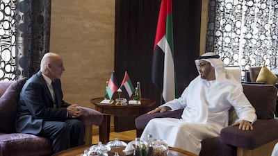 Sheikh Mohammed bin Zayed, Crown Prince of Abu Dhabi and Deputy Supreme Commander of the Armed Forces, with Ashraf Ghani, President of Afghanistan, at Al Shati Palace. Rashed Al Mansoori / Crown Prince Court - Abu Dhabi