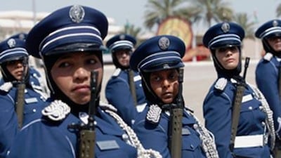 The female graduates march across the parade square during the graduation ceremony of the 19th batch of cadets.