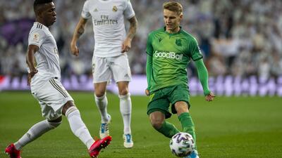 Real Sociedad's Martin Odegaard plays against Real Madrid. AFP