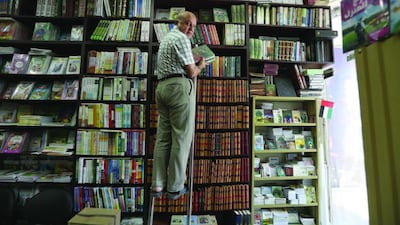 Mohammed Al Sayed at his bookshop, Dar Al Fadeela, in Deira, Dubai. The shop boasts that it has books on ‘everything to do with Arabs’ – its shelves are filled with works that date back as far as the 1920s. Pawan Singh / The National