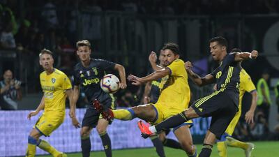 Cristiano Ronaldo has a shot at goal during Juventus' Serie A match against Frosinone. Getty Images