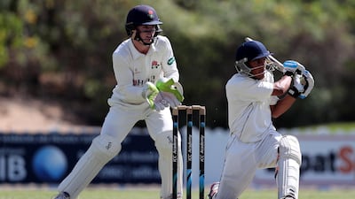 UAE's Ali Mirza bats in a pre season warm up game against Lancashire. Chris Whiteoak / The National