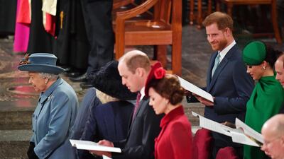 Queen Elizabeth II, Prince William, Duke of Cambridge, Catherine, Duchess of Cambridge, Prince Harry, Duke of Sussex, Meghan, Duchess of Sussex, Prince Edward, Earl of Wessex and Sophie, Countess of Wessex attend the Commonwealth Day Service 2020. Getty Images
