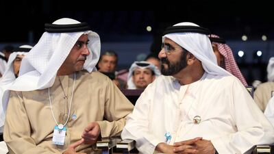 Sheikh Mohammed bin Rashid, Vice President and Ruler of Dubai, with Sheikh Saif bin Zayed, Deputy Prime Minister and Minister of Interior, at the World Government Summit on Tuesday. Wam
