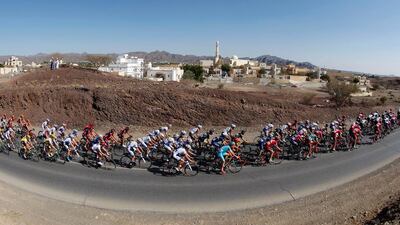 The peloton rides during the fourth stage of the seventh Tour of Oman on Friday. Mohammed Mahjoub / AFP