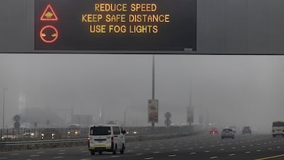 Police have issued safety warnings owing to fog in Abu Dhabi and Dubai. Antonie Robertson / The National
