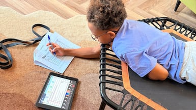 Dani Hakim’s son Harvey has autism, ADHD and dyslexia – he needs constant movement breaks and support with his remote learning. Photo: Dani Hakim