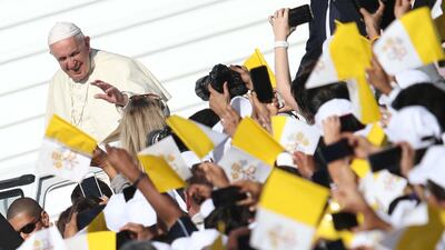 Pope Francis at Zayed Sports City for Mass in Abu Dhabi on Tuesday. EPA