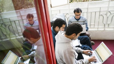 Entrepreneurship has proven to be a successful strategy to combat unemployment and to stimulate innovation, Sheikha Bodour says. Above, participants piece together their new business ideas in the offices of Flat6Labs in Cairo. David Degner / Getty Images