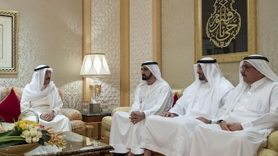 Sheikh Mohammed bin Rashid, the Vice President and Ruler of Dubai, Sheikh Mohammed bin Zayed, Crown Prince of Abu Dhabi and Deputy Supreme Commander of the Armed Forces, and Sheikh Hamdan bin Rashid, Deputy Ruler of Dubai and Minister of Finance, held talks on the crisis yesterday with Sheikh Sabah, the emir of Kuwait. Rashed Al Mansoori / Crown Prince Court Abu Dhabi