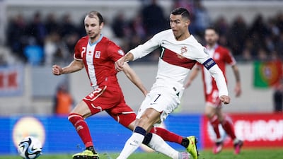 Portugal's Cristiano Ronaldo shoots and scores his team's fourth goal. AFP