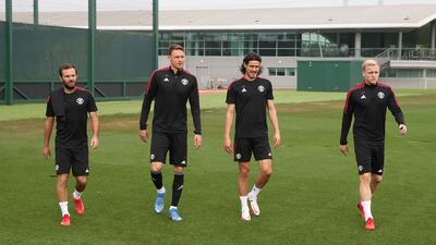 Juan Mata, Nemanja Matic, Edinson Cavani and Donny van de Beek. Getty