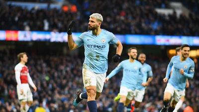 Aguero of Manchester City celebrates after scoring his team's first goal. Getty Images