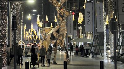 Christmas decorations at the boulevard in downtown Dubai.