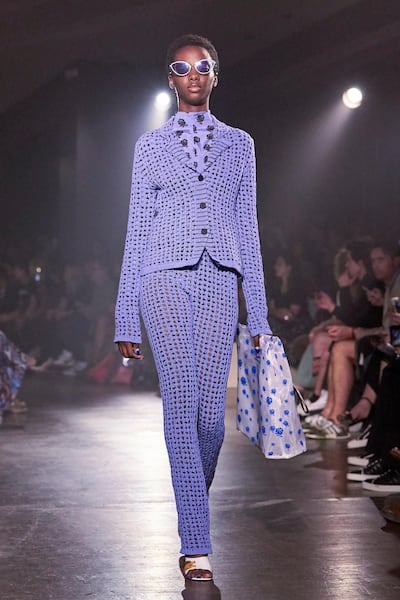 Opt for a retro knit in palest violet. Courtesy Kenzo