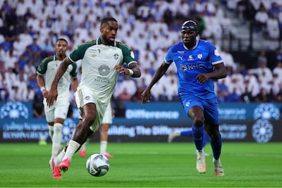 Al Ahli Saudi striker Ivan Toney, left, in action against Al Hilal at Kingdom Arena. Getty Images