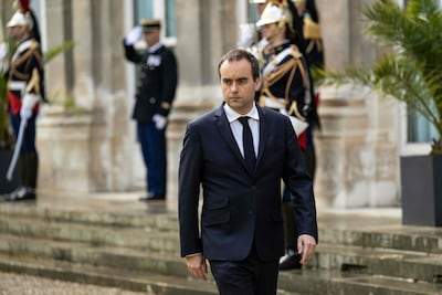 French Armies Minister Sebastien Lecornu arrives to welcome the Senegalese Armed Forces Minister at the Hotel de Brienne, the French Ministry of Armed Forces, in Paris on April 13. AFP