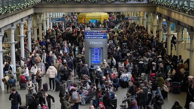 People stranded at St Pancras International station in London earlier in the day. Reuters