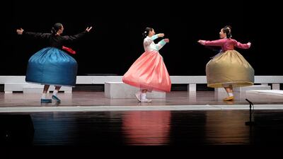 Actors perform in the play “Hongdo” at the Korea Festival in Abu Dhabi on Thursday night. Delores Johnson / The National