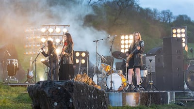 Haim perform in the Stone Circle as part of the Glastonbury Festival global livestream 'Live at Worthy Farm' at Worthy Farm, Pilton in Glastonbury, England. Getty Images