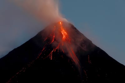 The Mayon volcano spews ash and lava in the Philippines' Legazpi City on June 18. EPA