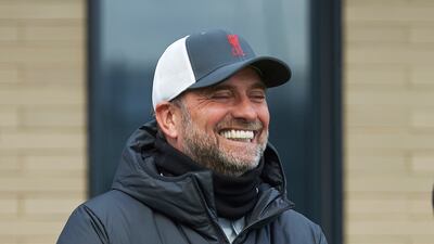 Manager Jurgen Klopp of Liverpool smiles during a training session at AXA Training Centre in Kirkby, England.