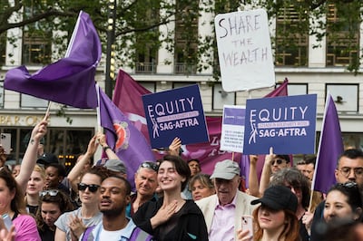 Equity union members show their solidarity for striking US actors in London. The Hollywood strike is grinding into its 17th week. Wiktor Szymanowicz.