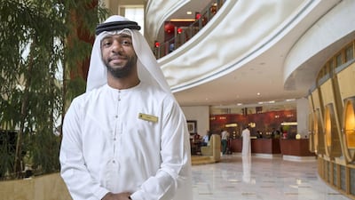 Alameen Al Mawaly is one of the only 20 Emiratis among 580 employees at Shangri-La Hotel on Sheikh Zayed Road in Dubai. Antonie Robertson / The National