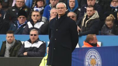 Leicester City manager Claudio Ranieri observes his side during their win against Norwich City in the Premier League on Saturday. Paul Ellis / AFP / February 27, 2016