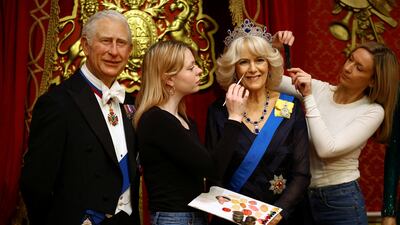 Waxwork representations of Britain’s King Charles III and Queen Consort Camilla at Madame Tussauds in London on Wednesday. Reuters
