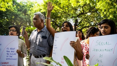 Indian journalists protest against sexual harassment in the media in New Delhi. Chandan Khanna / AFP