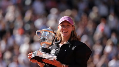 Russia's Mirra Andreeva holds the French Open trophy after defeating Poland's Maja Chwalinska in the final at Roland Garros. AFP