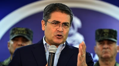 Honduran President Juan Orlando Hernandez speaking at the presidential house in Tegucigalpa, the capital city of Honduras, Central America. AFP
