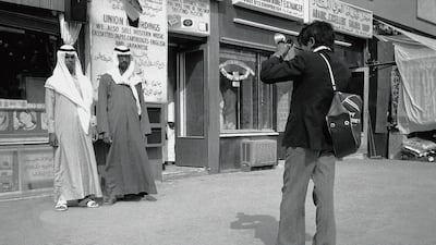 Posing for a street photographer in the Abu Dhabi souq in 1974. Courtesy: Jack Burlot