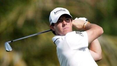 Rory McIlroy takes a shot during the pro-am event in Dubai.