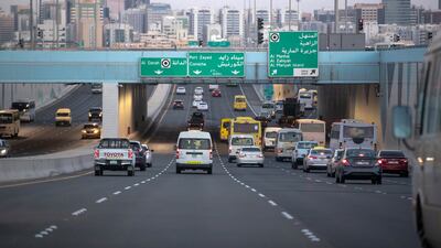 The E10 motorway in Abu Dhabi, which was backed up in both directions. Victor Besa / The National
