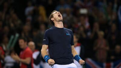 Andy Murray showed no restraint after defeating John Isner to clinch Great Britain’s Davis Cup tie against the United States. Murray triumphed 7-6, 6-3, 7-6 yesterday at Glasgow, Scotland. Ian MacNicol / AFP