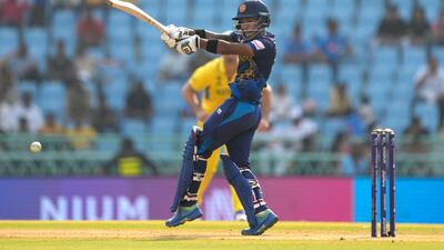 Sri Lanka's Pathum Nissanka hits out. AP