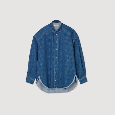 Denim shirt with rhinestones Dh1390 Sandro. Photo Sandro