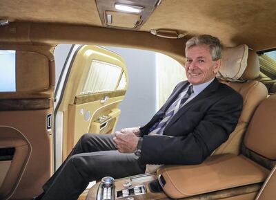 Franz Gerhard Hilgert, CEO of Aurus, in the Senat limousine. Victor Besa / The National.