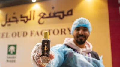 Al Dakheel Oud Factory stand is home to demonstrations of how perfume is made and packaged