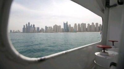 The view of the Jumeriah Beach skyline from the RTA Dubai Ferry No 1on one of its' four daily cruises, which run past the Atlantis Hotel and back to the Dubai Marina.